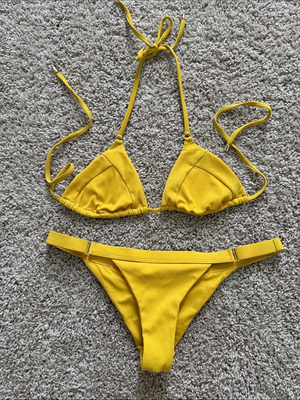 Beach Bunny Mustard Yellow Ribbed Triangle Bikini